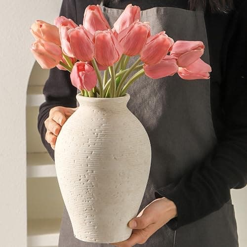 Vanselia Ceramic Flower Vase Home Decor - Large Farmhouse Table Vases Rustic Vintage Living Room Kitchen Bedroom Decorations for House Book Shelf Office Coffee Desk Dining Fireplace (9" Rustic) thumbnail 3