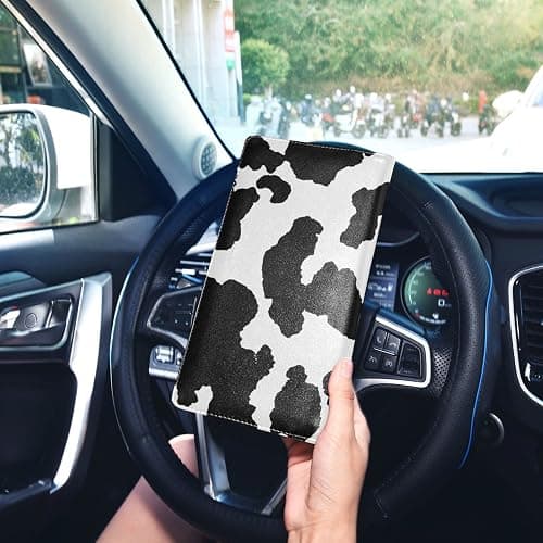 xigua Cow Print Car Registration and Insurance Holder,Leather Registration and Insurance Card Holder Vehicle Glove Box Organizer for Documents, Driver License and Cards 1 thumbnail 2