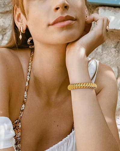 HUAYUNFANG Chunky Gold Bangle Bracelets for Women Twisted Hinged Wrist Cuff Bracelets open Spiraled Oval Bracelet Trendy Jewelry for Women thumbnail 2