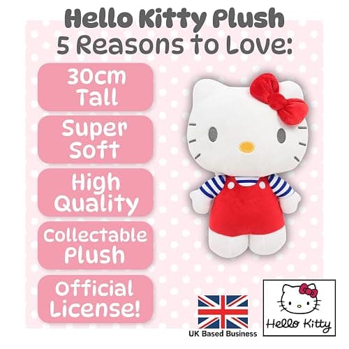 Simply Toys Official Hello Kitty Plush Doll 30cm | Soft Sanrio Licensed Stuffed Toy in Red Overalls | Collectible Hello Kitty Plushie for Girls, Teens, Kids, Adults & Fans Idea & Room Decor thumbnail 2