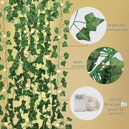 RECUTMS Artificial Ivy Vines 250 FT with 300 LED String Light Leaf Garland Fake Hanging Plants for Long Leaves Greenery Room Garden Office Wedding Wall Shower Patio Outdoor Indoor Decor (36 Pack) thumbnail 4
