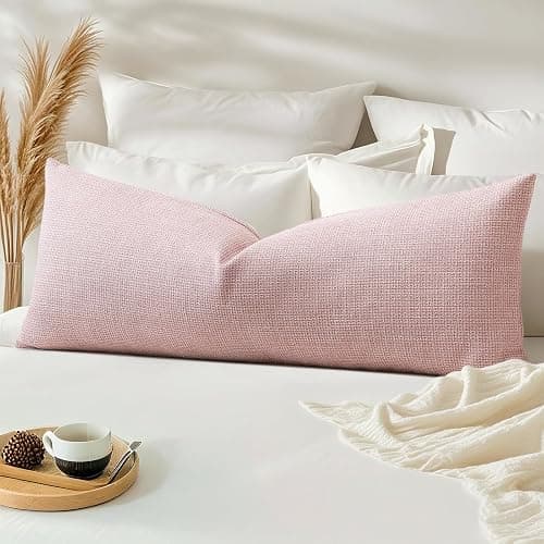 OTOSTAR Linen Throw Pillow Cover Set of 1 Decorative Long Lumbar Pillowcase Rectangle Cushion Cover 14x36 Inch for Home Decor Sofa Bedroom Car 35 x 90CM Pink thumbnail 3