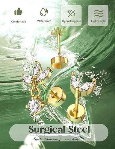 ORAZIO 16 Gauge Cartilage Earrings for Women Flat Back Hypoallergenic Surgical Steel Small Flatback Stud Hoop Cartilage Earring Stack Set Daith Conch Tragus Helix Piercing Jewelry Single PC thumbnail 6