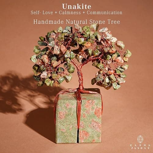 Crystal Tree for Birthday Gifts for Women, Handmade Raw Crystal Base Unakite Chakra Healing Crystal Tree of Life for Positive Energy, Money, Good Luck, Christmas Décor, Home and Office Decor thumbnail 4