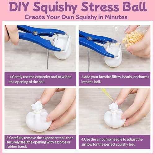 Stress Balls Squishy Making Kit: DIY Squishies Fidget Toys Adults | 12 TPR Skins 6 Fillers Air Pump Expander Tool for Squish Maker for ASMR Sensory Relief thumbnail 6