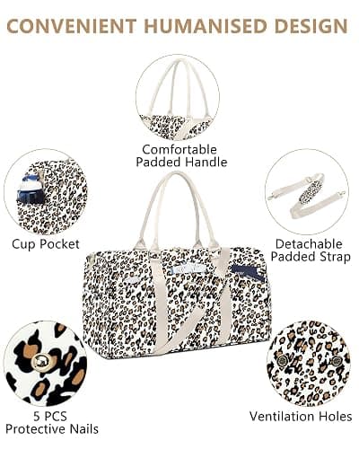 Women Duffle Weekender Travel Bag: Large Duffel Bags with Shoe Compartment Carry On Overnight Tote Bag with Wet Pocket Toiletry Bag Traveling Weekend Gym Yoga Hospital Bags for Womens Leopard thumbnail 3