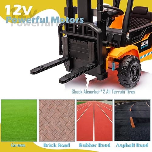 HyperMoto 12V Ride on Forklift Car with Tent, Licensed JCB Electric Kids Ride On Construction Car with Remote Control, Liftable Fork and Pallet, Yellow thumbnail 8