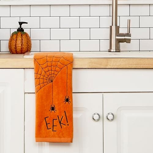SKL Home Halloween Eek 100% Cotton Embroidered 2pc Hand Towel Set, Decorative for Bath/Kitchen/Bar & Gift, Orange thumbnail 3