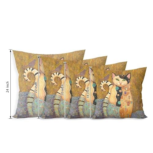 Abstract Linen Throw Pillow Case Set of 4, 20 x 20 Inch, Funny Cat Pillow, Children Room Decor, Cat Theme Room Decor, Cushion Cover for Sofa Couch Bed thumbnail 3