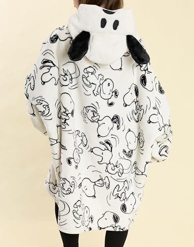 Peanuts Snoopy Womens White Blanket Hoodie | Cosy Fleece with 3D Ears | Long Sleeve Hooded Loungewear for Relaxation | Character Print | Comfortable Indoor Wear Merch thumbnail 2