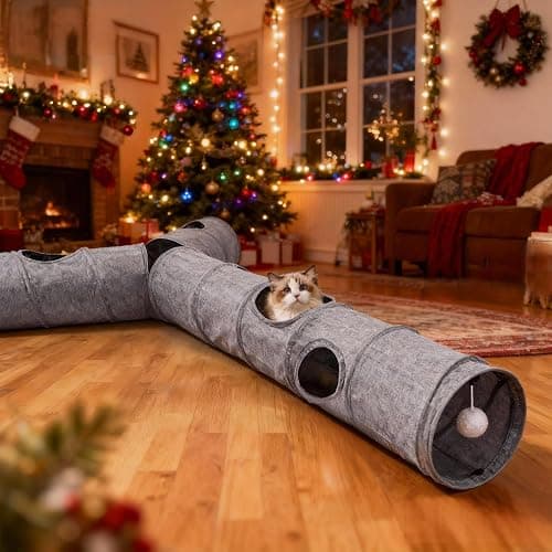 Cat Tunnel, 3 Straight Shaped Tunnels 6 DIY Shapes with Wand Toys, No Noise Scratch Resistant Cool Linen Fabric, Interactive Pet Tunnel Tube for Indoor Cats, Puppy and Rabbits thumbnail 7
