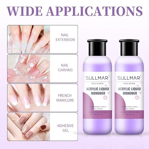 SULLMAR Acrylic Monomer Liquid Monomer Acrylic Nail Liquid 5fl.oz Nail Acrylic Liquid Nail Tips For Acrylic Nails Professional Nail Monomer Liquid Odorless Monomer 2.5fl.oz/75mlx2pcs thumbnail 2
