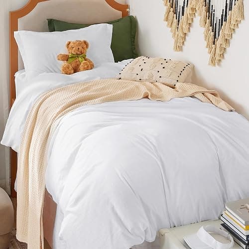 Bedsure Duvet Cover Twin/Twin XL Size - 2 Pieces Prewashed Cotton-Like Polyester Extra Soft Bedding Set, Includes 1 Duvet Cover 68"x90" with Zipper Closure & 1 Pillow Sham, White, No Comforter - Image 1