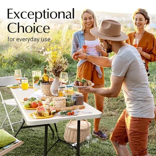 6 Feet Foldable Table with Built in Handle & Steel Legs | 6FT Heavy Duty Folding Portable | Perfect for Party, Dining, Wedding, Events, Picnic Indoor, Outdoor, Camping, Utility, Folding - 6 Foot thumbnail 5