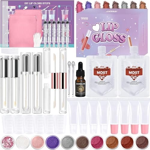 TSVATE Lip Gloss Making Kit, 58PCS DIY Lip Gloss Kit, Lipgloss Making Kit for Women, Beginner, Girls, Moisturizing Lipgloss Base Moist, Double-Ended Tubes, Jojoba Oil, Tween Girls Gift Trendy Stuff - Image 1