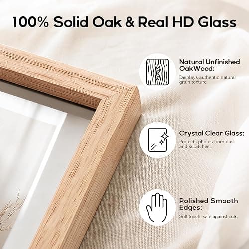 ATOBART 8x10 Solid Oak Wood Picture Frames, 6 Pack | Natural solid oak frames with polished real glass, horizontal & vertical wall mounting and tabletop display for home decor thumbnail 5