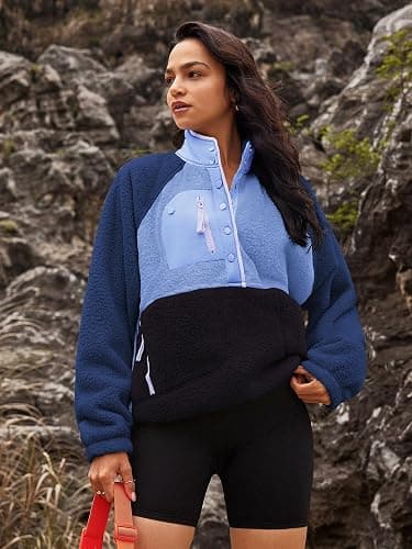 Nirovien Womens Fleece Pullover Long Sleeve Sherpa Jacket Button Down Fuzzy Sweatshirt Warm Outwear with Pockets thumbnail 3