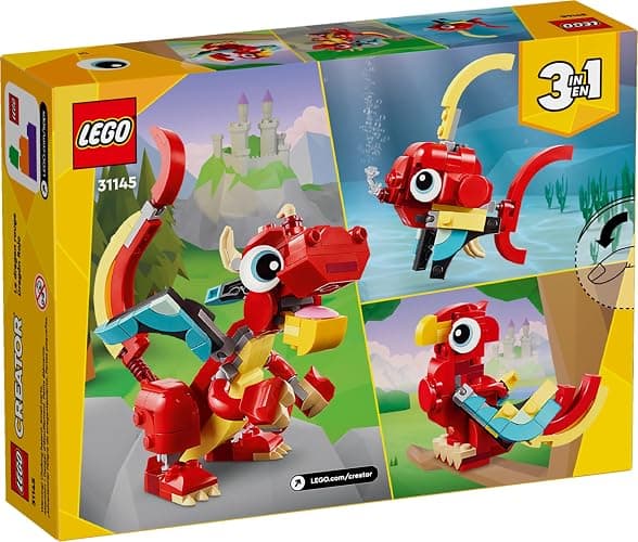LEGO Creator 3 in 1 Red Dragon Toy, Transforms from Dragon Toy to Fish Toy to Phoenix Toy, Gift Idea for Boys and Girls Ages 6 and Up, Animal Toy Set for Kids, 31145 thumbnail 6