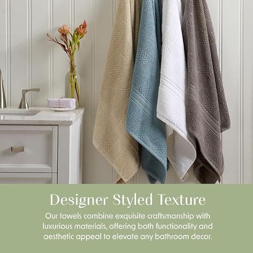 Springtree Home 100% Cotton Bath Towel Set of 4 | White Towels | Geometric Textured Design | Absorbent & Quick-Dry | 4 Bath Towels | Oeko-TEX® Standard 100 Cotton | Myla Collection - White thumbnail 5