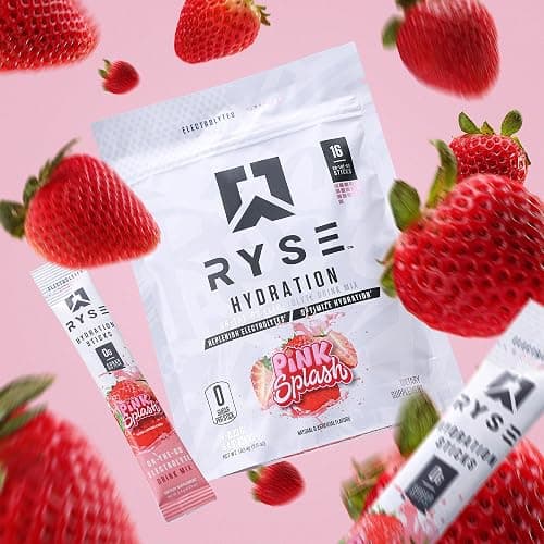 RYSE Hydration Electrolyte Powder Drink Mix Packets - Pink Splash - Sugar-Free Full Spectrum Electrolytes with Essential Vitamins, Taurine and Choline for Rehydration - 16 Serving Sticks thumbnail 3