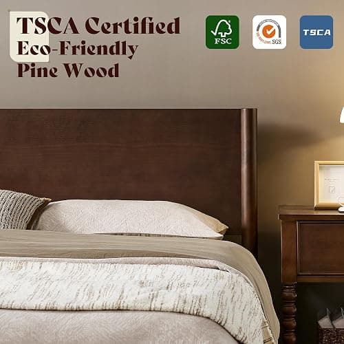 AMERLIFE Solid Wood Full Bed Frame, Mid Century Bed with Headboard, Walnut | Platform Bed with Full Panel Headboard, Noise-Free & Cylindrical Legs, No Box Spring Needed, Under-Bed Storage thumbnail 4