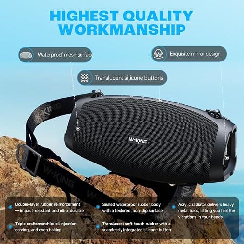 W-KING Bluetooth Speaker Loud, 120W Max Portable Speakers Bluetooth Wireless, IPX6 Waterproof Party Large Speaker Outdoor Boombox Subwoofer*2, 70W Triple Passive Radiator-42H Deep Bass, TF, AUX, EQ thumbnail 8