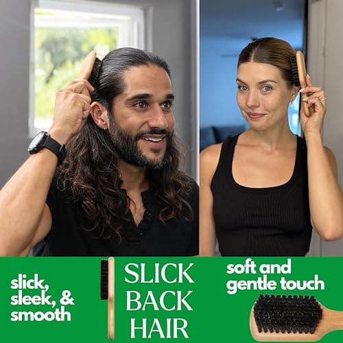 GranNaturals Soft Boar Bristle Slick Back Hair Brush - Hairbrush for Smoothing, Fades, Beards, 360 Waves to Style, Polish, & Lay Down Hair to Create a Sleek Ponytail Bun Hairstyle for Women & Men thumbnail 2