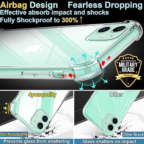4youquality Case for iPhone 11 Case with [2-Pack Tempered Glass Screen Protectors], Advanced Airbag Drop Protection, Shockproof Transparent Clear Bumper Phone Cover, Anti-Scratch thumbnail 4
