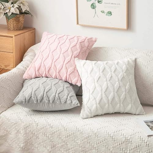 MIULEE Pack of 2 Christmas Embroidered Faux Wool Throw Pillow Covers Decorative Pillowcase Cushion Case for Couch Sofa Bedroom Car 18x18 Inch, Pure White thumbnail 3