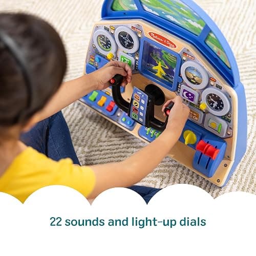 Melissa & Doug Jet Pilot Interactive Dashboard, Pretend Play Airplane Cockpit with Steering Yoke, Lights, Sounds, Buttons & Switches for Fidget Play, Wooden Toys for Kids Ages 3+ - FSC Certified thumbnail 2
