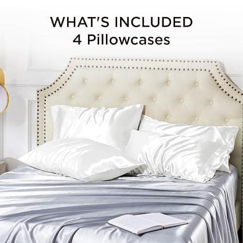 Bedsure Satin Pillowcase for Hair and Skin Queen - Pure White Silky Pillowcase Set of 4 with Envelope Closure, Similar to Silk Pillow Cases, Gifts for Women Men, 20x30 Inches thumbnail 7
