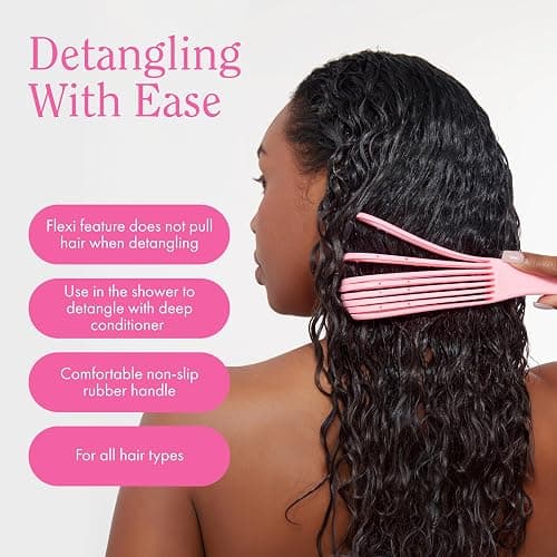 Rizos Curls Detangling Flexi Brush, Detangle Curly, Coily Curls, Shower Brush, Reduce Hair Loss & Breakage, Distribute Product and Add Shine, Pink thumbnail 4
