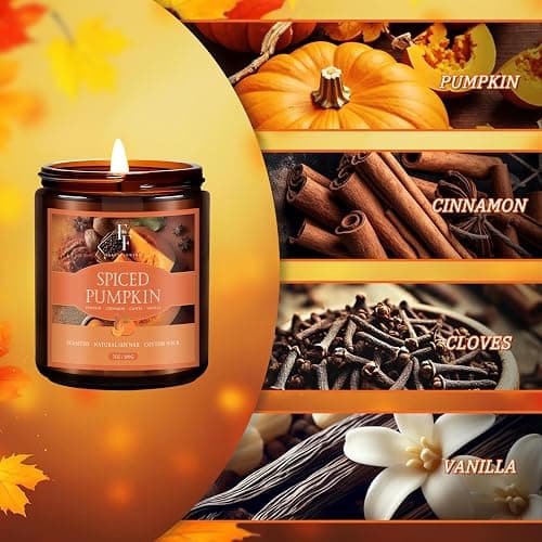 Fall Candle, Spiced Pumpkin Scented Candles for Home, Natural Soy Autumn Candle Aromatherapy Candle, 7 oz Jar Candles Fall Gifts for Women Men thumbnail 2