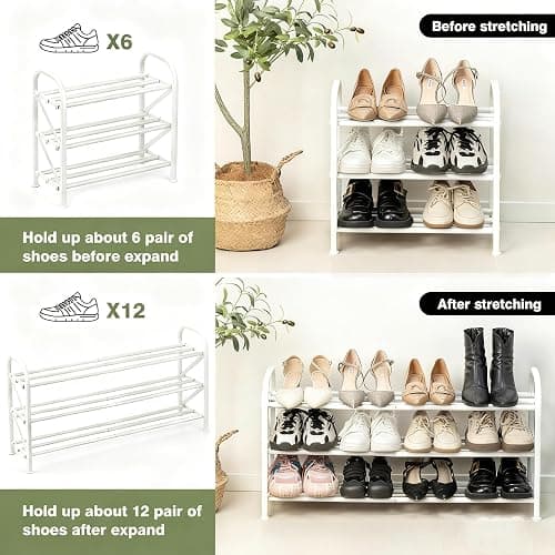 Atrastout 3-Tier Shoe Rack for Closet, 16"-32" Expandable Shoe Rack Adjustable for Entryway Closet Doorway Sturdy Metal, White thumbnail 6