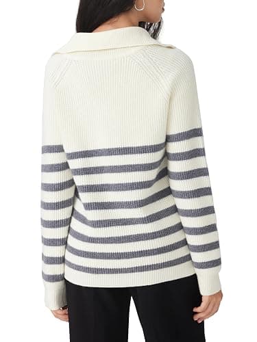 CIDER Women's Striped Quarter Zip Pullover Sweater Mock Neck Knit Fall Fashion Casual Sweater thumbnail 5