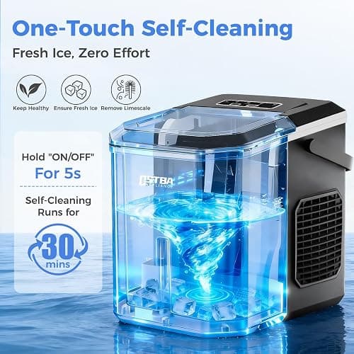 OSTBA Countertop Ice Maker Machine, Portable Ice Maker Makes 9 Bullet Ice Cubes in 6 Minutes, 26Lbs/Day Ice Makers Countertop with Self-Cleaning, Compact Mini Ice Maker for Home Kitchen RV Party thumbnail 4