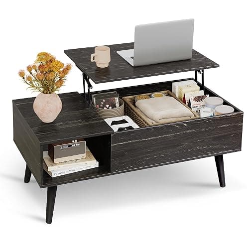 WLIVE Coffee Table for Living Room, Lift Top Coffee Table with Storage, Small Rising Wooden Dining Center Table with Storage Shelf & Hidden Compartment, 39" Black Oak - Image 1
