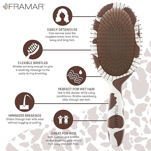 FRAMAR Cow Print Hair Brush Detangler, Detangling Hairbrush For Women, Wet Hair Brush For Girls, Hair Detangler Brush, Wet Hairbrush, Hairbrushes, Girls Hairbrush Detangler, Reduces Frizz – Cow Print thumbnail 4