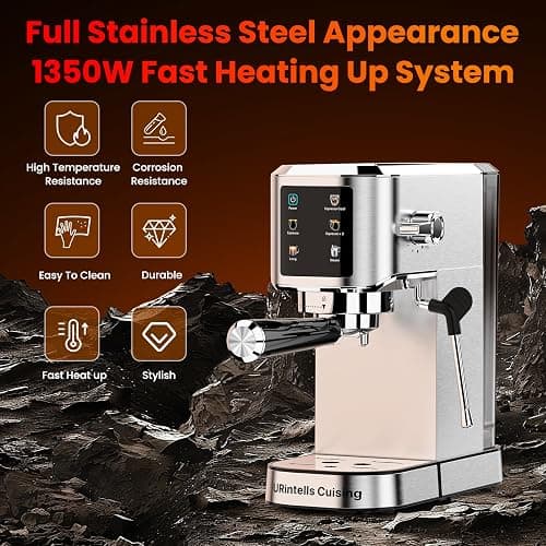 Espresso Machine 20 Bar,Touchscreen Espresso Maker with Steam Milk Frother, Stainless Steel Expresso Coffee Machine for Home with Removable Water Tank for Cappuccino Latte,Cold Brew,Long Coffee thumbnail 7