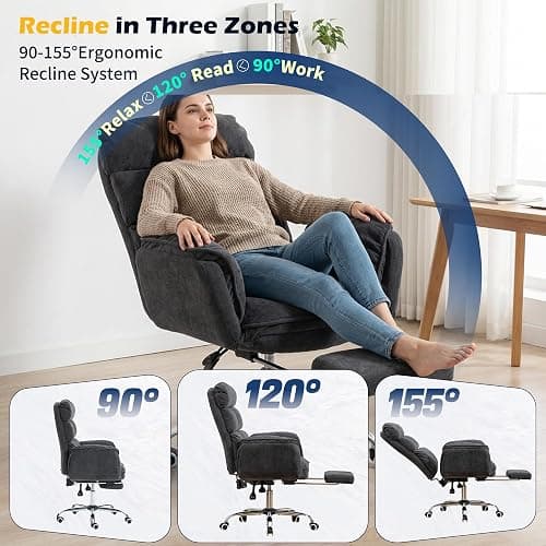 Big and Tall Office Chair with 90-180° Flip Armrests, 400lbs Ergonomic Computer Gaming Chair for Cross Legged Sitting, 155° Recline & Foot Rest - Wide Desk Task Chair for Home Office, Vanity, Study thumbnail 4