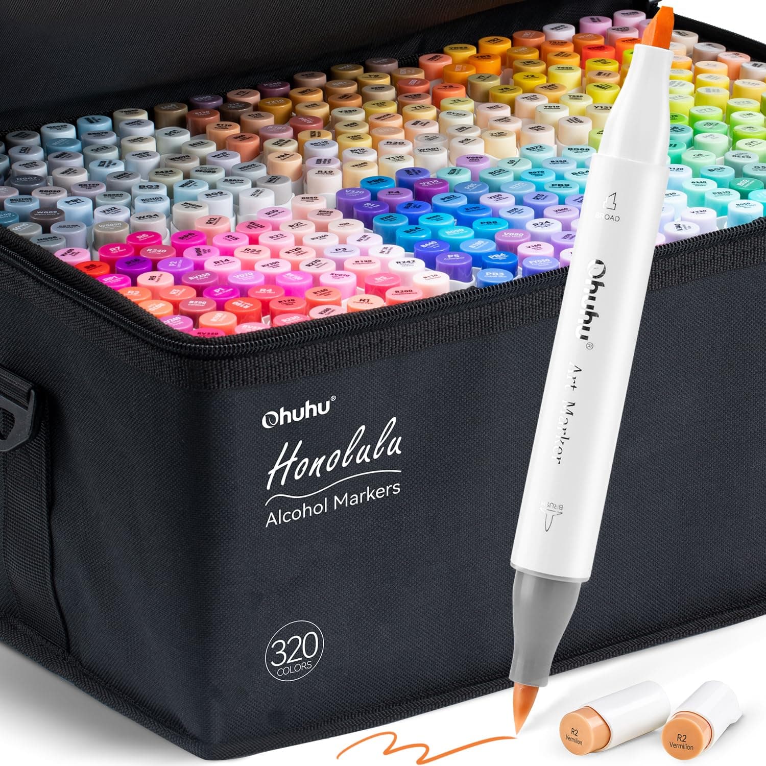 Ohuhu Alcohol Art Markers Set, 320-color Double Tipped Brush & Chisel Sketch Marker, Alcohol-based Brush Markers, Comes w/ 1 Blender for Sketching, Adult Coloring, and Illustration -Honolulu Series - Image 1