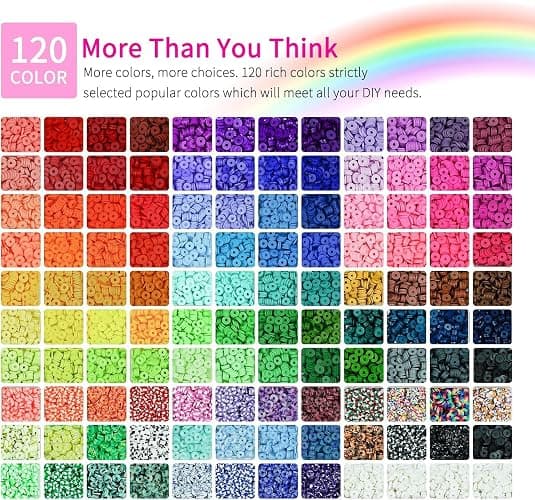 20,000 Pcs Clay Beads Bracelet Making Kit, 120 Colors 6 Boxes Polymer Beads Spacer Heishi Beads & Jewelry Kit with Pendant Charms Elastic Strings, Crafts Gift for Kids Adults thumbnail 6