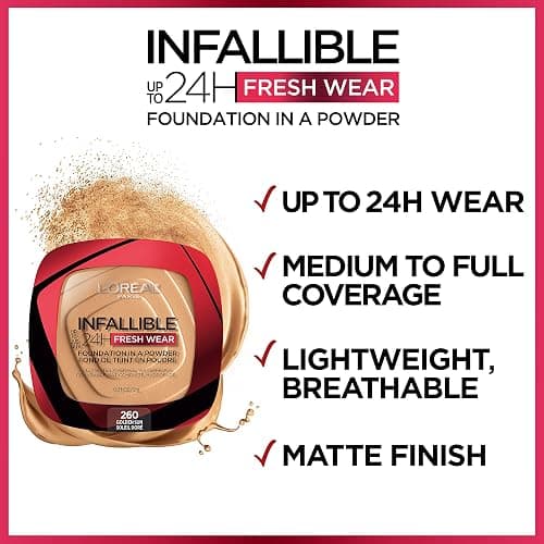 L'Oreal Paris Makeup Infallible Fresh Wear Foundation in a Powder, Up to 24H Wear, Waterproof, Porcelain, 0.31 oz. (Packaging May Vary) thumbnail 5