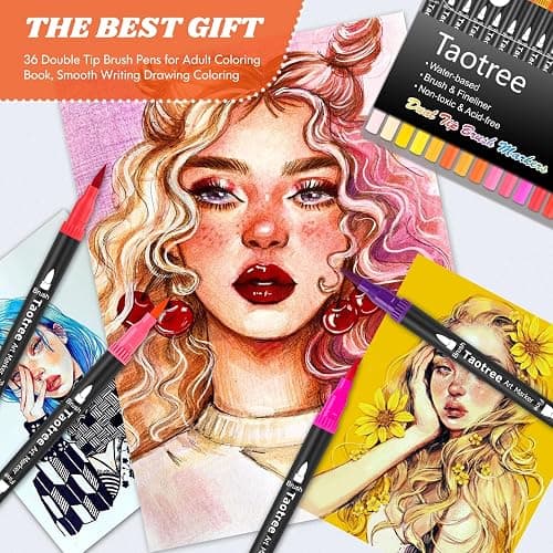 Taotree 36 Colors Dual Tip Art Markers Pens for Kids Adult Coloring Books, Artist Fine & Brush Tip Coloring Marker Drawing Pens for Journaling Note Taking Lettering Calligraphy Craft Art Supplies Set - 36 Colors thumbnail 4