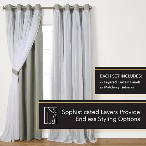 TOWN & COUNTRY LUXE Talia Double Layer Indoor Curtains, Sheer and Room Darkening Blackout, Grommet Top, Energy Efficient, 2-Pack Set, 52"W x 84"L (Pack of 2), Rose Blush - Rose Blush - 52"W x 84"L (Pack of 1) thumbnail 13