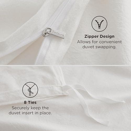 Bedsure 100% Washed Cotton Duvet Cover Queen Size - Natural White Minimalist Cotton Duvet Cover Linen Like for All Seasons - GentleSoft™ Plain Simple Bedding (Natural White, Queen, 90"x90") thumbnail 7