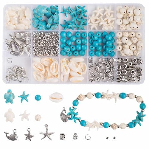 ToBeIT 325Pcs Turquoise Sea Turtle Beads Starfish Bead Blue White Tortoise Turtle Charms Summer Beach Animal Spacer Bead Shell Craft Beads for Jewelry Making DIY Bracelets Necklace Supplies - Image 1