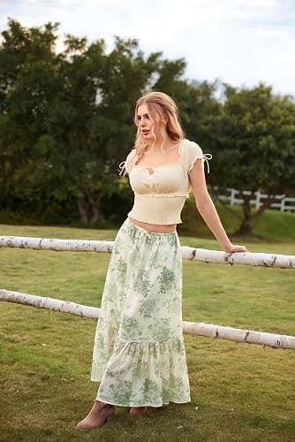 Scarlet Darkness Floral Maxi Skirts for Women 2026 Summer Flowy Ruffle Long Skirt with Pokets thumbnail 6