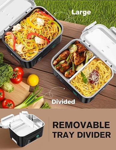 EAST OAK Cordless Electric Lunch Box for Adults, Heated Lunch Box Battery Powered with Automatic Heating, 5.5 Cups Portable Food Warmer with Removable Tray Divider thumbnail 5