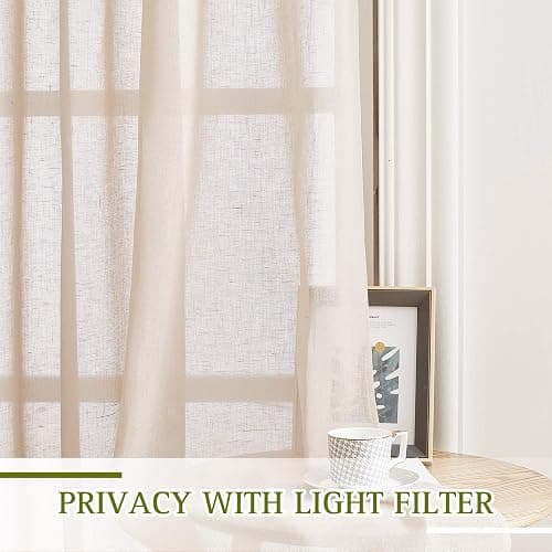 NICETOWN Beige Linen Curtains 63 inch Length 2 Panels, Grommet Flax Semi Sheer Linen Blend Curtains & Drapes Privacy with Light Filtering Window Drapes for Nursery, W36 x L63, 2 Pieces thumbnail 6